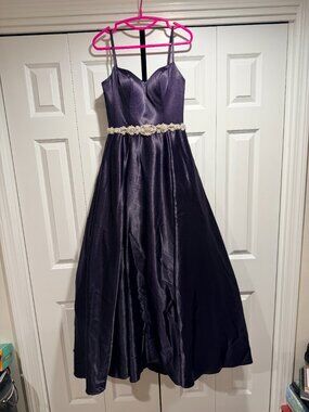 Madison James Prom Dress - Dark Purple Satin Dress/Gown